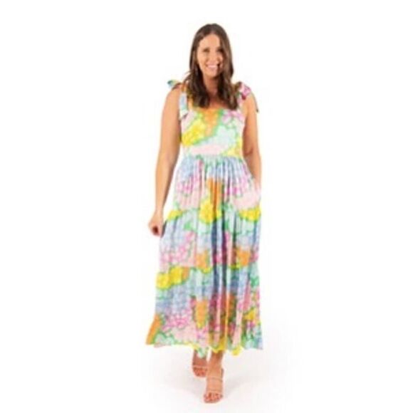 EMILY MCCARTHY Bow Midi Dress Spring floral size Medium MSRP $268 - Picture 2 of 11